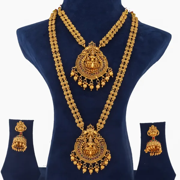 Grisha_Jewellery_Traditional_Lakshmi_Pendant_Gold_plated_Long_And_Short_Haram_Combo_Temple_Jewelry_Set_With_Jhumka_For_Women_And_Girls
