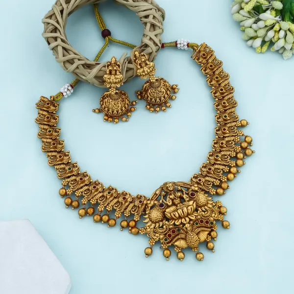 Grisha_Jewellery_Stylish_Peacock_Design_Matt_Bead_Brass_Gold_Plated_Matte_Short_Necklace_Jewellery_Set_For_Women_And_Girls