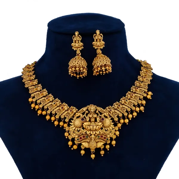 Grisha_Jewellery_Stylish_Peacock_Design_Matt_Bead_Brass_Gold_Plated_Matte_Short_Necklace_Jewellery_Set_For_Women_And_Girls