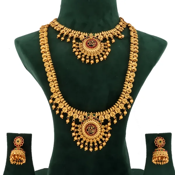 Grisha_Jewellery_Stylish_Design_Matt_Bead_Brass_Gold_Plated_Long_Haram_And_Short_Necklace_Combo_Jewellery_Set_For_Women_And_Girls