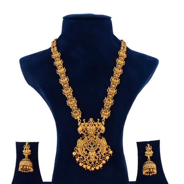 Grisha_Jewellery_Latest_Design_Matt_Bead_Brass_Gold_Plated_Matte_Long_Haram_Necklace_Jewellery_Set_For_Women_And_Girls
