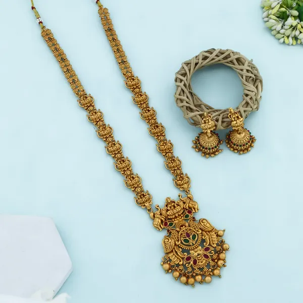 Grisha_Jewellery_Latest_Design_Matt_Bead_Brass_Gold_Plated_Matte_Long_Haram_Necklace_Jewellery_Set_For_Women_And_Girls