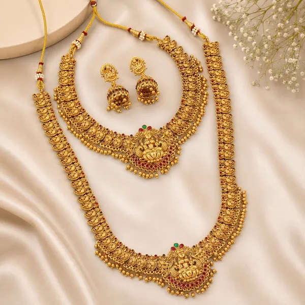 Latest_Laxshmi_Matte_Gold_Plated_Long_Necklace_With_Short_Necklace_Combo_Set_With_Earrings_For_Women