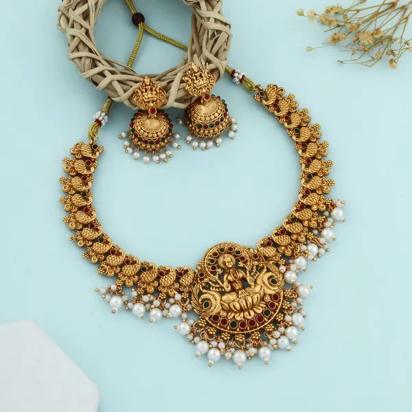 Grisha_Jewellery_Classic_Design_White_Pearl_Bead_Brass_Gold_Plated_Matte_Necklace_Jewelry_Set_For_Women_And_Girls