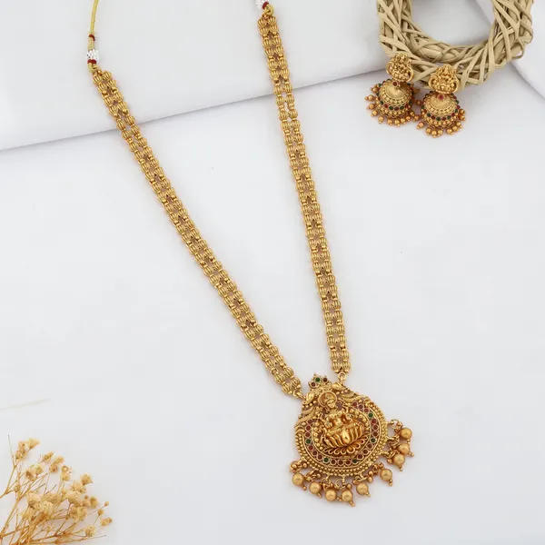 Grisha_Jewellery_South_Indian_Design_Matt_Bead_Brass_Gold_Plated_Matte_Long_Haram_Necklace_Jewellery_Set_For_Women_And_Girls