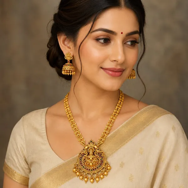 Grisha_Jewellery_South_Indian_Design_Matt_Bead_Brass_Gold_Plated_Matte_Long_Haram_Necklace_Jewellery_Set_For_Women_And_Girls