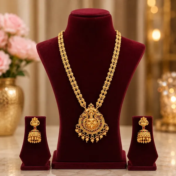 Grisha_Jewellery_South_Indian_Design_Matt_Bead_Brass_Gold_Plated_Matte_Long_Haram_Necklace_Jewellery_Set_For_Women_And_Girls