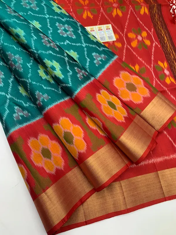 Orange_And_Light_Blue_Designer_Printed_And_Dolla_Silk_Fabric_Sarees