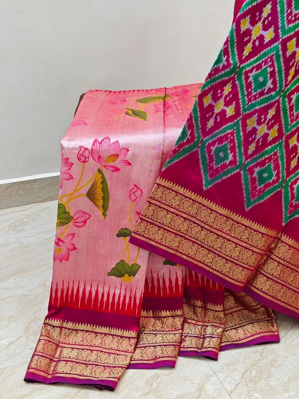 Multicolor_Pink_Designer_Printed_And_Dolla_Silk_Fabric_Sarees