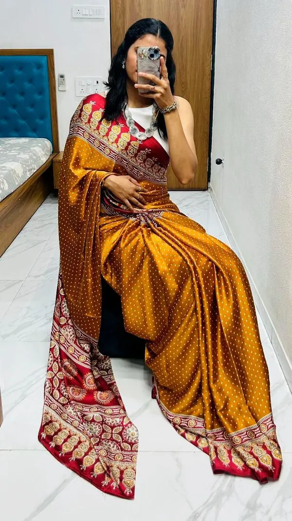 Mustard_Semi_Gajji_Bandhej_Printed_Sarees