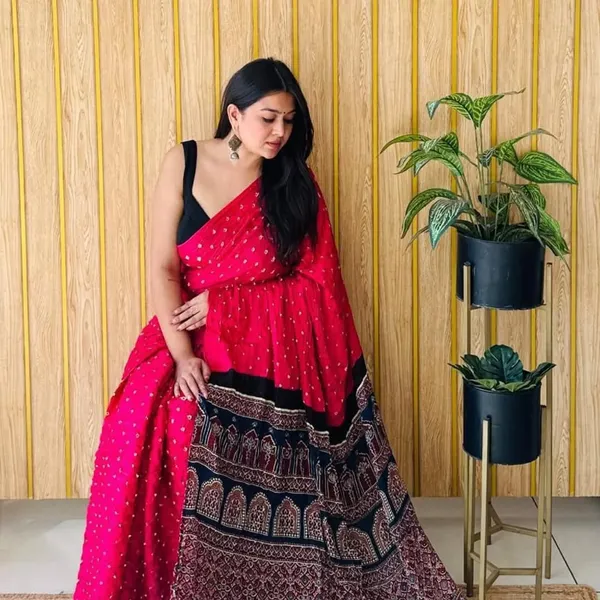 Red_Semi_Gajji_Bandhej_Printed_Sarees