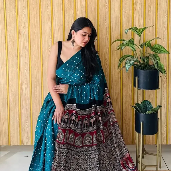Blue_Semi_Gajji_Bandhej_Printed_Sarees