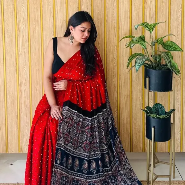 Orange_Semi_Gajji_Bandhej_Printed_Sarees
