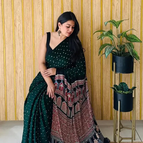 Deep_Green_Semi_Gajji_Bandhej_Printed_Sarees
