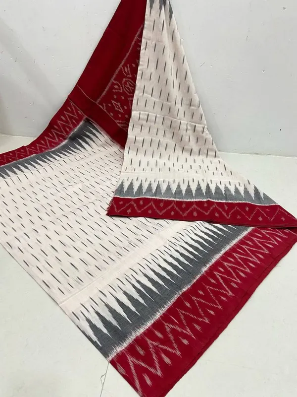 White_And_Red_Khadi_Cotton_With_Hand_Block_Batik_Prints