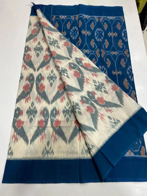 Grey_And_Blue_Khadi_Cotton_With_Hand_Block_Batik_Prints