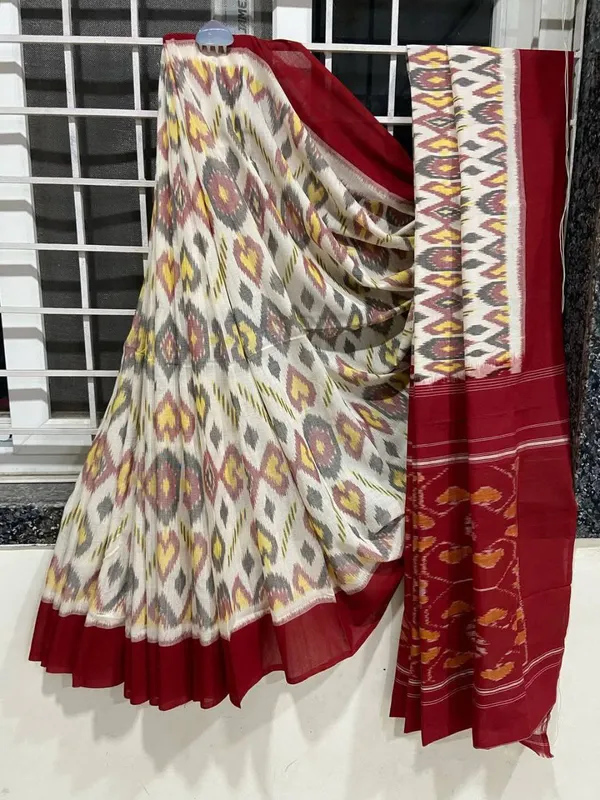 Grey_And_Light_Orange_Khadi_Cotton_With_Hand_Block_Batik_Prints