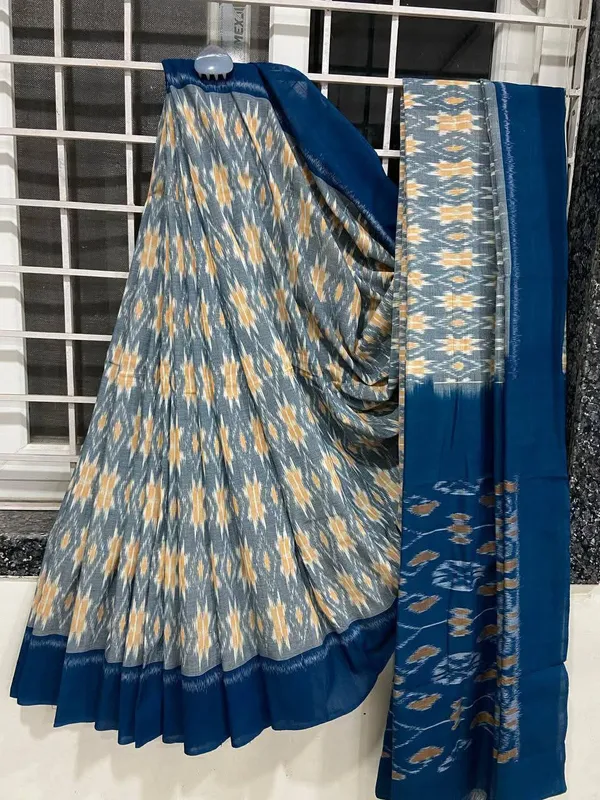 Blue_Khadi_Cotton_With_Hand_Block_Batik_Prints