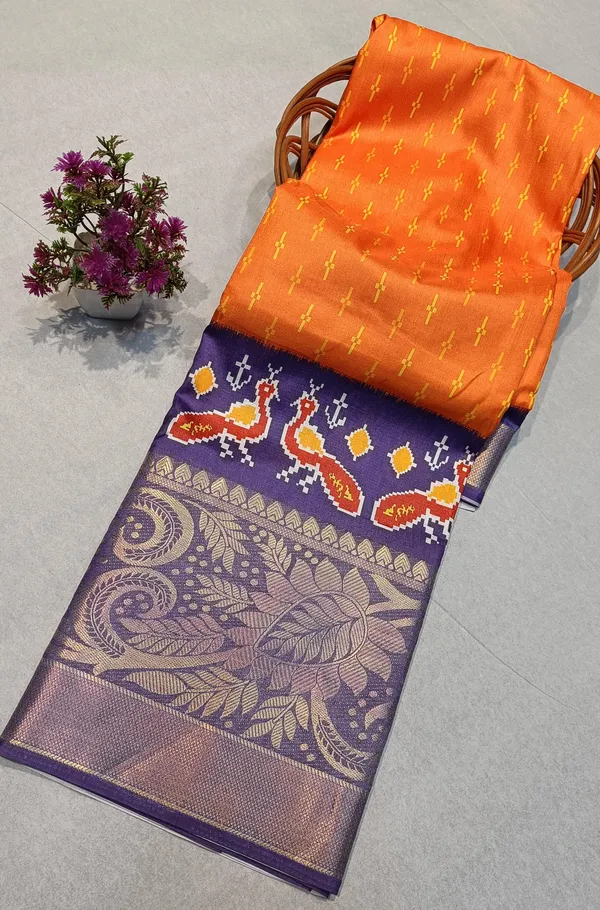 Multicolor_Dola_Silk_Pochampally_Ikkat_Saree_With_Unstitched_Blouse_Piece_For_Women