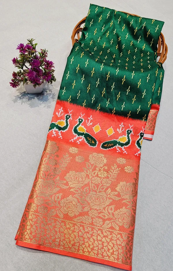 Multicolor_Dola_Silk_Pochampally_Ikkat_Saree_With_Unstitched_Blouse_Piece_For_Women