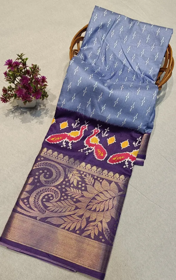 Multicolor_Dola_Silk_Pochampally_Ikkat_Saree_With_Unstitched_Blouse_Piece_For_Women