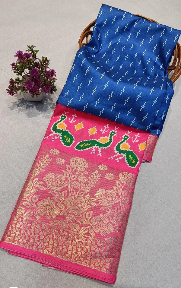 Multicolor_Dola_Silk_Pochampally_Ikkat_Saree_With_Unstitched_Blouse_Piece_For_Women