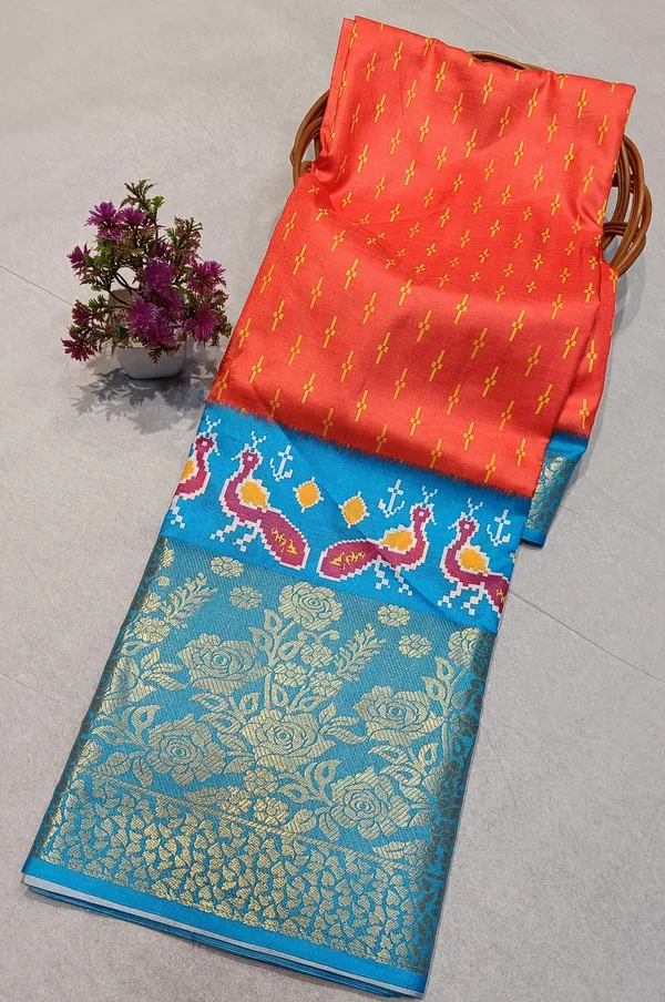 Multicolor_Dola_Silk_Pochampally_Ikkat_Saree_With_Unstitched_Blouse_Piece_For_Women