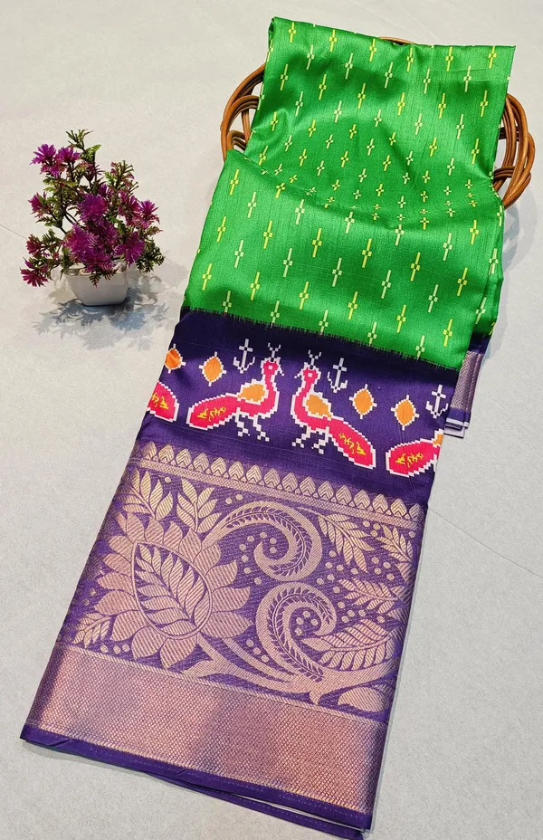 Multicolor_Dola_Silk_Pochampally_Ikkat_Saree_With_Unstitched_Blouse_Piece_For_Women