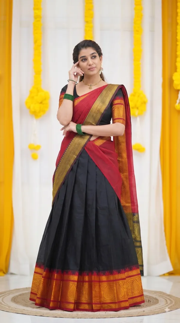 Traditional_Onyx_Black_Half_Saree_with_Red_Dhavani