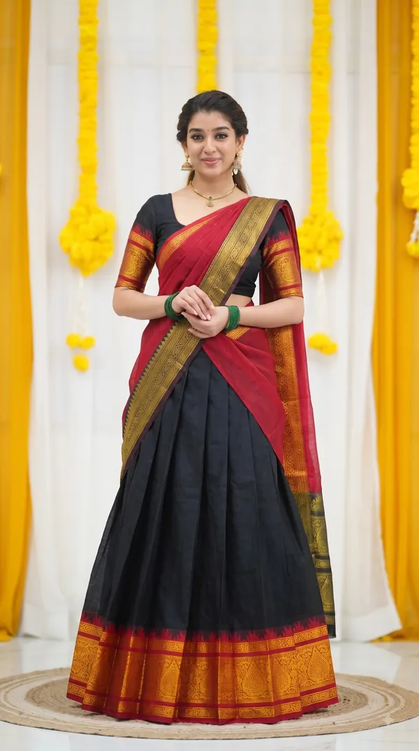 Traditional_Onyx_Black_Half_Saree_with_Red_Dhavani