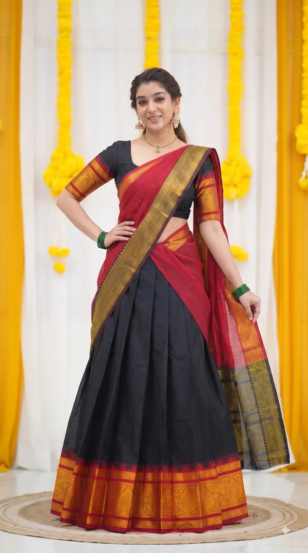 Traditional_Onyx_Black_Half_Saree_with_Red_Dhavani