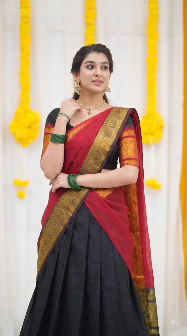 Traditional_Onyx_Black_Half_Saree_with_Red_Dhavani