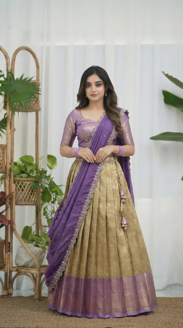 Kanjivaram_Silk_Zari_Half_Saree_stitched-Lehenga_With_Blouse_Along_With_Banarsi_Silk