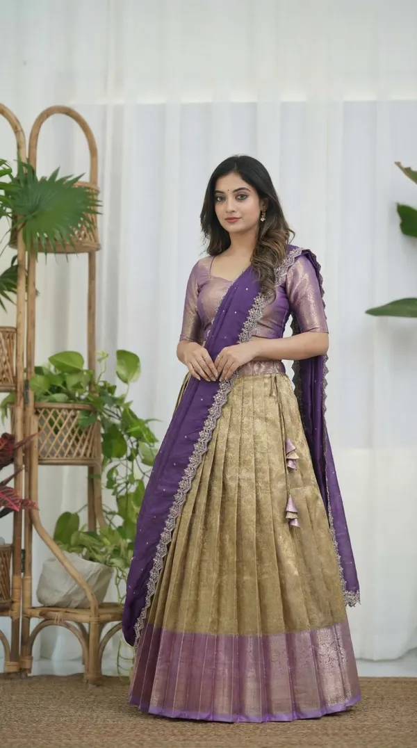 Kanjivaram_Silk_Zari_Half_Saree_stitched-Lehenga_With_Blouse_Along_With_Banarsi_Silk