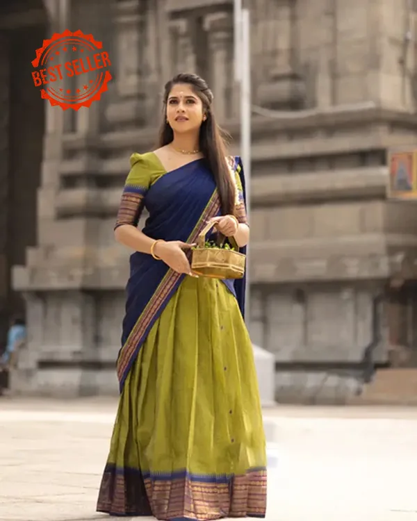 Kanjivaram_Silk_Zari_Half_Saree_Lehenga_With_Blouse_Along_With_Banarsi_Silk_Dupatta