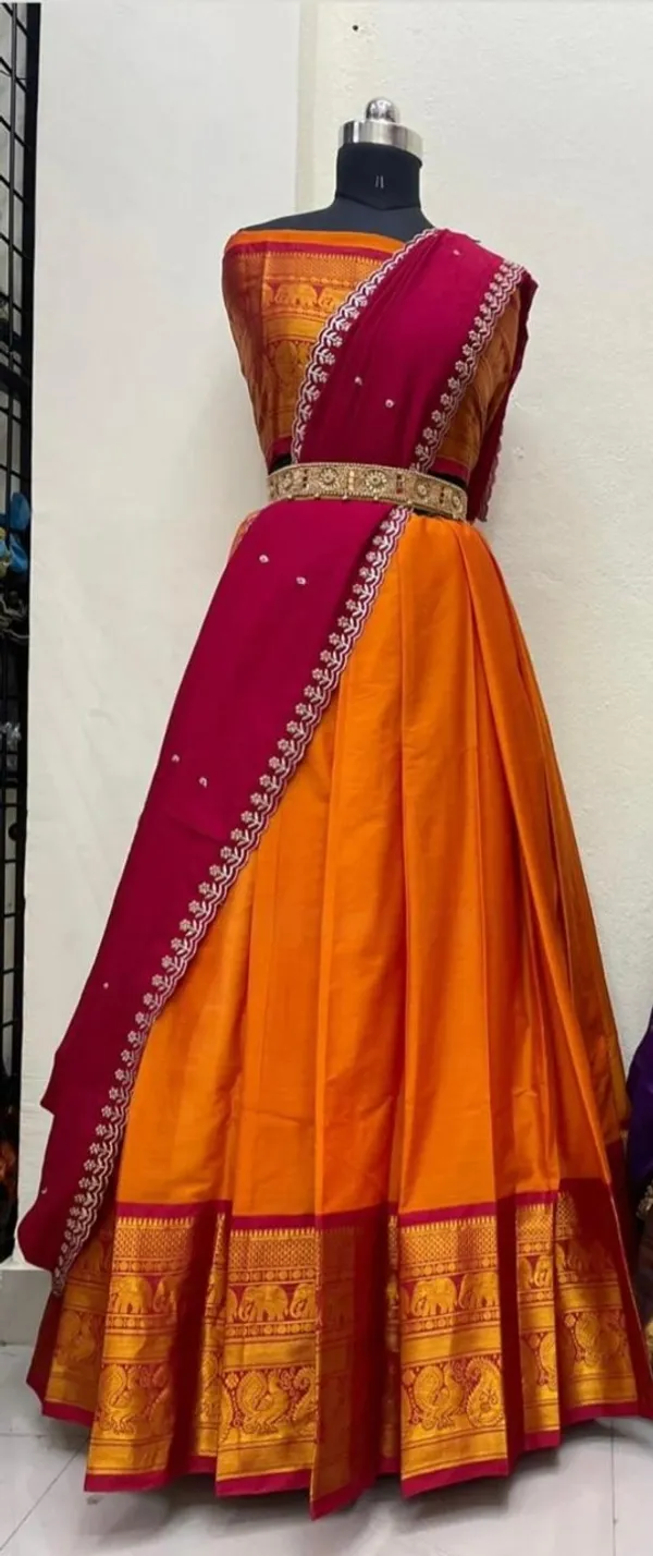 Kanjivaram_Silk_Zari_Half_Saree_stitched-Lehenga_With_Blouse_Along_With_Banarsi_Silk