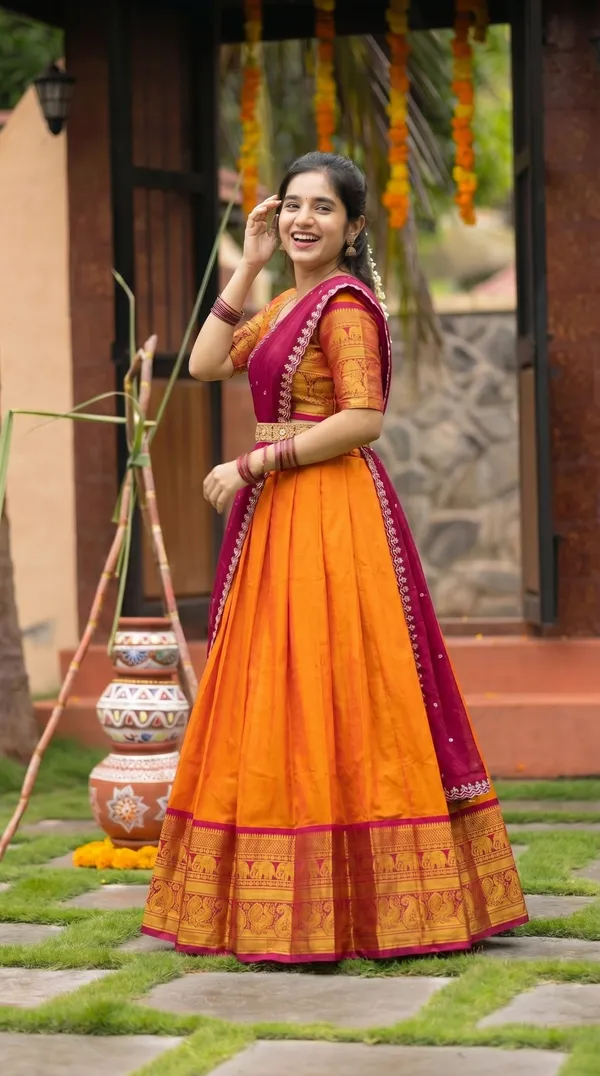 Kanjivaram_Silk_Zari_Half_Saree_stitched-Lehenga_With_Blouse_Along_With_Banarsi_Silk