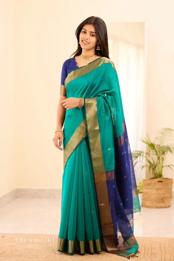 Maheswari_Silk_Cotton_Saree_-_Pine_Green