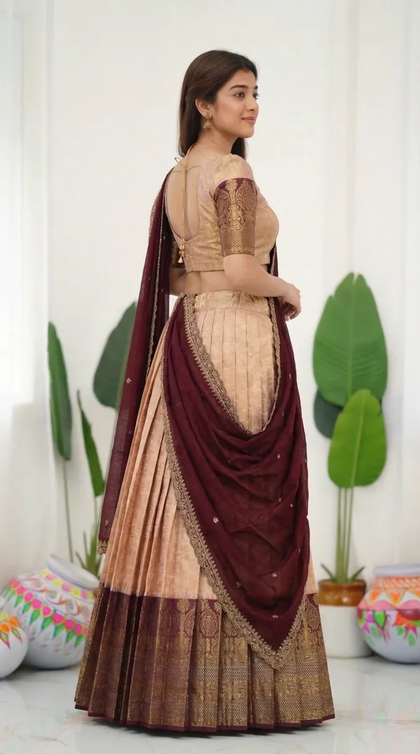 Kanjivaram_Silk_Zari_Half_Saree_stitched-Lehenga_With_Blouse_Along_With_Banarsi_Silk