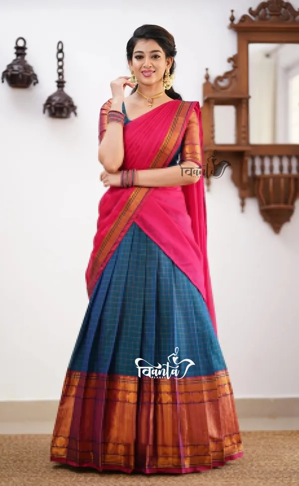 Shade_of_Peacock_Blue_and_Pink_tone_Cotton_Halfsaree