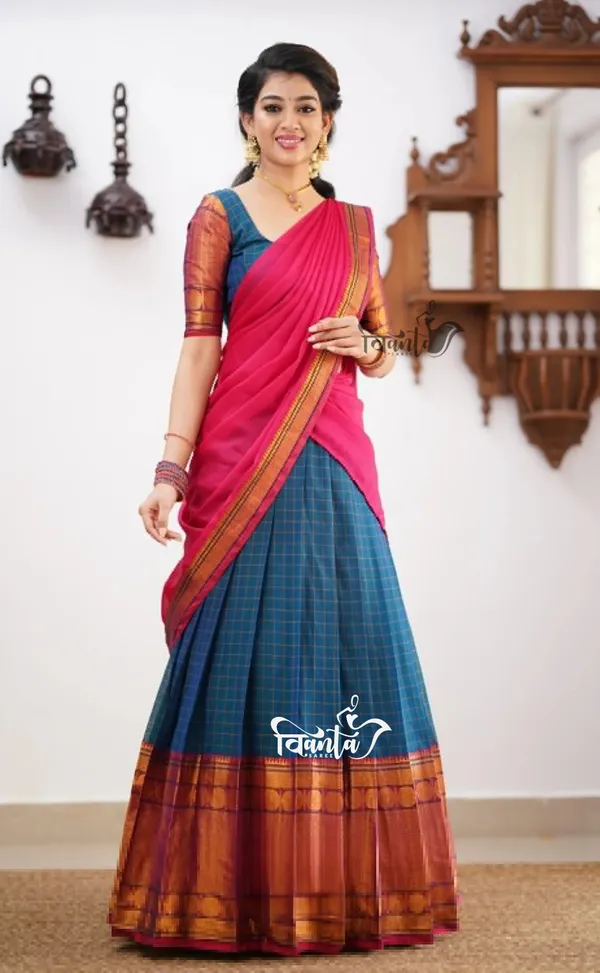 Shade_of_Peacock_Blue_and_Pink_tone_Cotton_Halfsaree