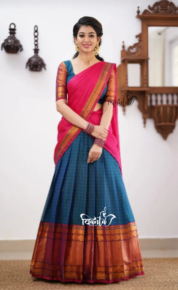 Shade_of_Peacock_Blue_and_Pink_tone_Cotton_Halfsaree