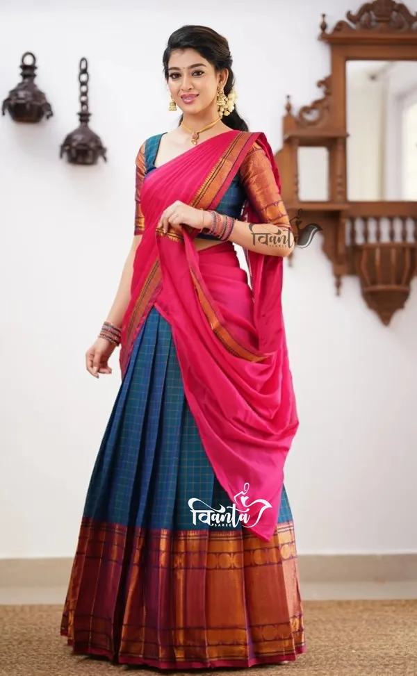 Shade_of_Peacock_Blue_and_Pink_tone_Cotton_Halfsaree