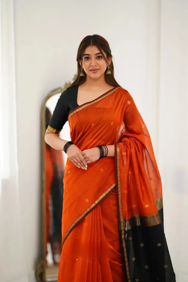 Orange_Maheswari_Silk_Wedding_&_Party_Wear_Saree_&_Unstiched_Blouse_For_Women