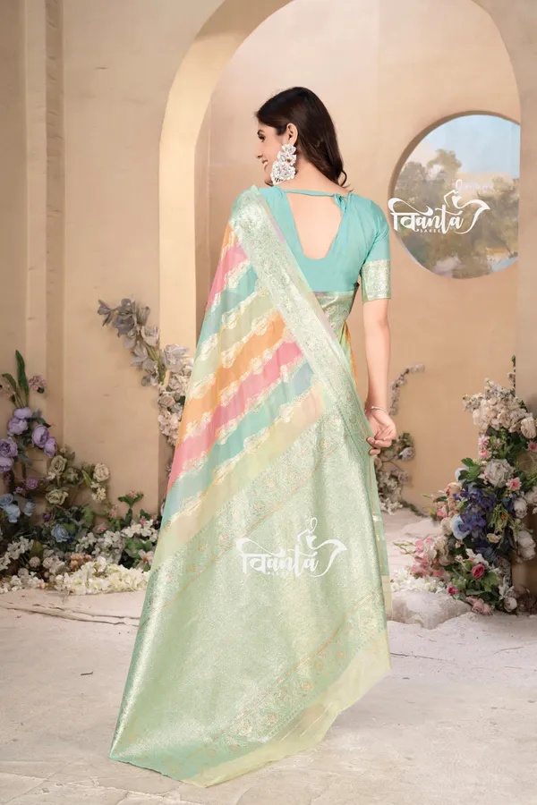 Multi_Color_Banarasi_Silk_Wedding_&_Party_Wear_Saree_&_Unstiched_Blouse_For_Women