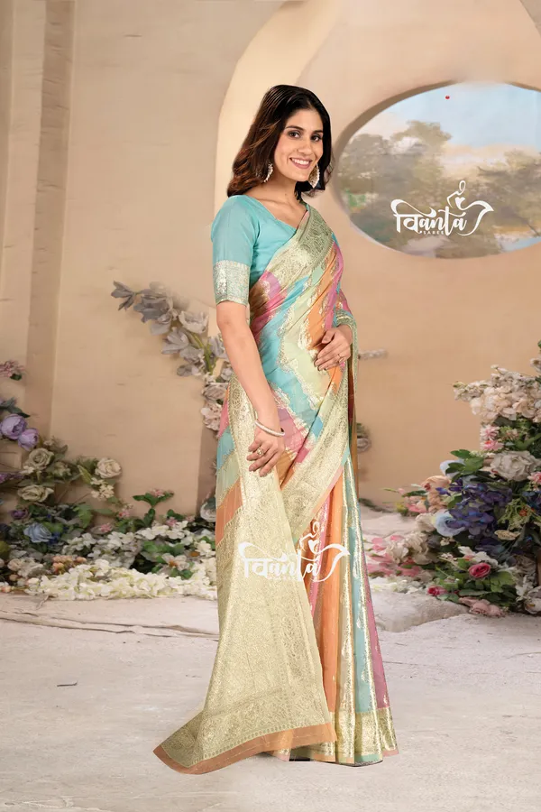 Multi_Color_Banarasi_Silk_Wedding_&_Party_Wear_Saree_&_Unstiched_Blouse_For_Women