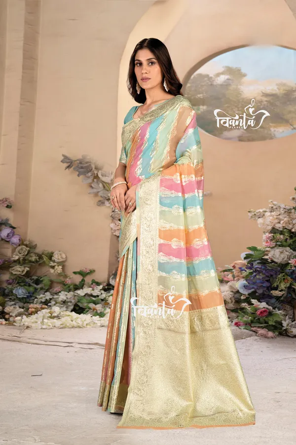 Multi_Color_Banarasi_Silk_Wedding_&_Party_Wear_Saree_&_Unstiched_Blouse_For_Women