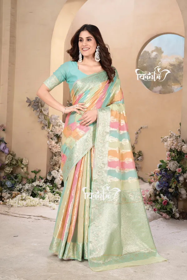 Multi_Color_Banarasi_Silk_Wedding_&_Party_Wear_Saree_&_Unstiched_Blouse_For_Women