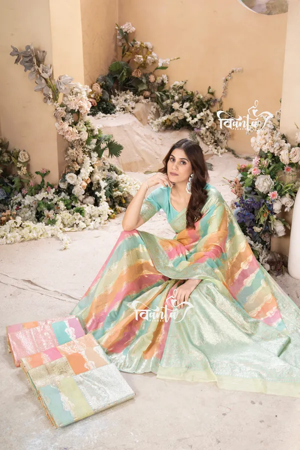 Multi_Color_Banarasi_Silk_Wedding_&_Party_Wear_Saree_&_Unstiched_Blouse_For_Women