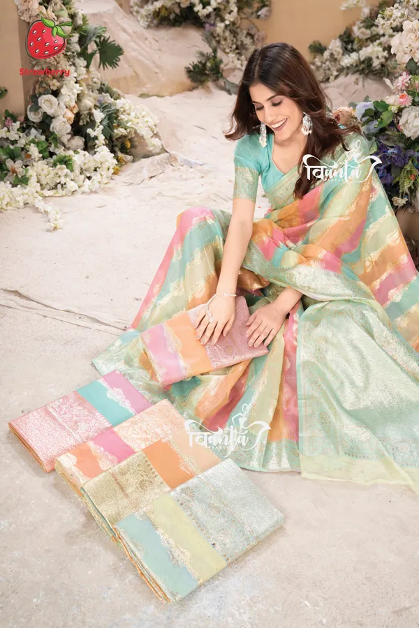 Multi_Color_Banarasi_Silk_Wedding_&_Party_Wear_Saree_&_Unstiched_Blouse_For_Women